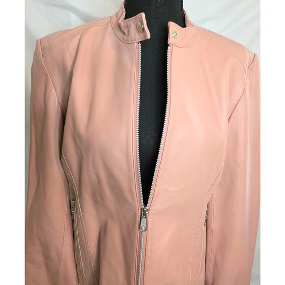 Bernardo Genuine Leather Moto Jacket Women's Size L Pink Full Zip - Picture 3 of 10